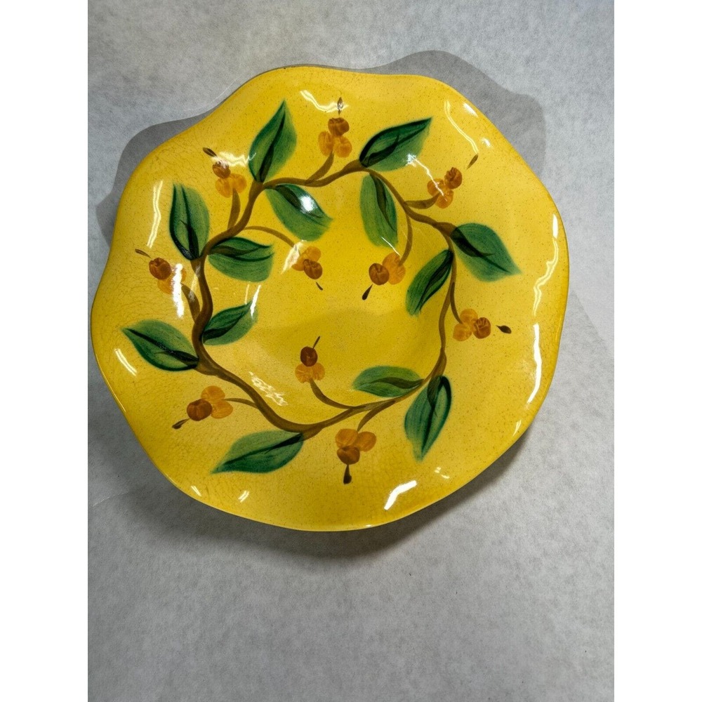 Gail Pittman SIGNED Yellow Ruffled Serving Bowl 10 3/4" Vintage - Picture 3 of 3